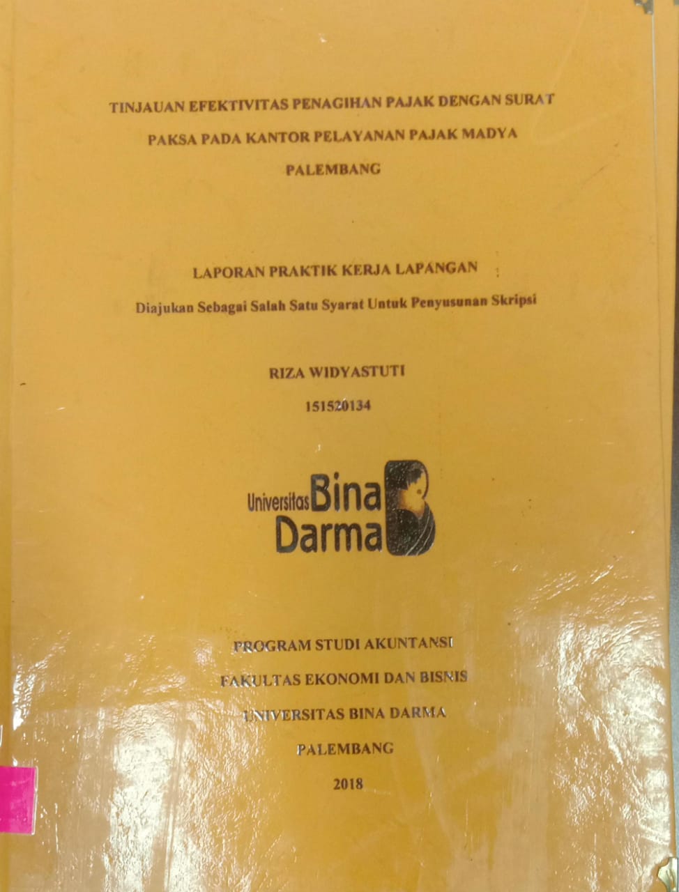 Cover TINJAUAN EFEKTIVITAS PENAGIHAN PAJAK DENGAN SURAT PAKSA PADA KANTOR PELAYANAN PAJAK MADYA PALEMBANG / RIZA WIDYASTUTI
