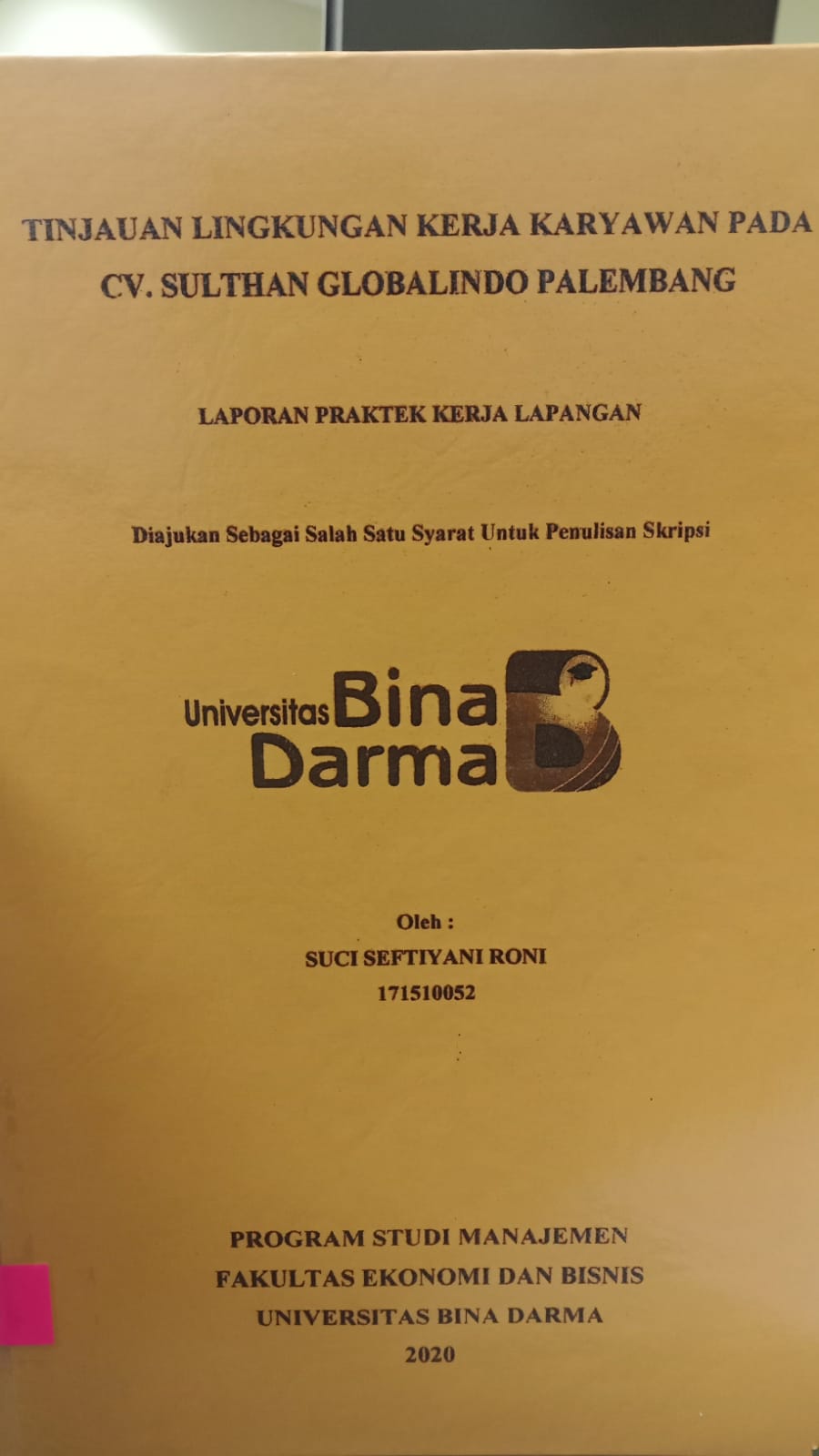 Cover TINJAUAN LINGKUNGAN KERJA KARYAWAN PADA CV SULTHAN GLOBALINDO PALEMBANG / SUCI SEFTIYANI RONI