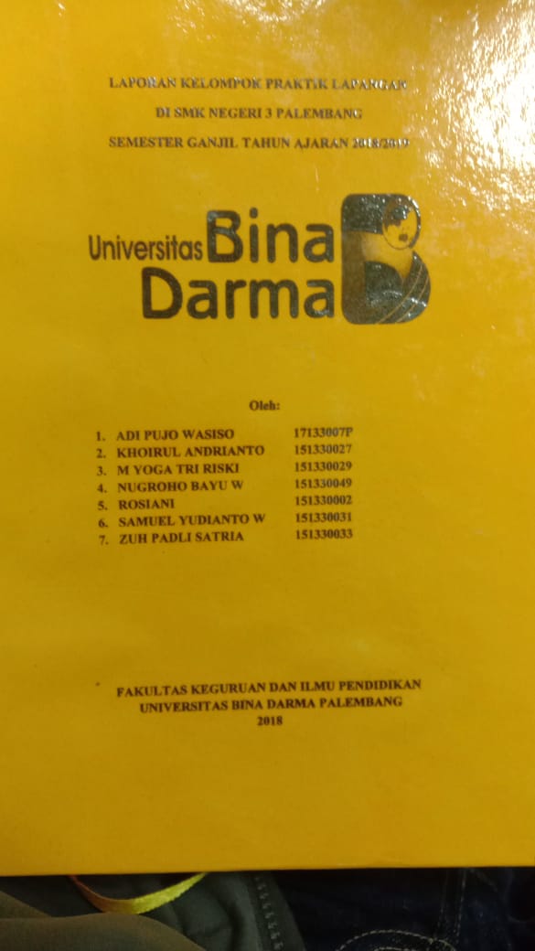 Cover LAPORAN KELOMPOK PRAKTEK LAPANGAN DI SMK NEGERI 3 PALEMBANG SEMESTER GANJIL TAHUN AJARAN 2018/2019 / ADI PUJO WASISO, KHOIRUL ANDRIANTO,dkk