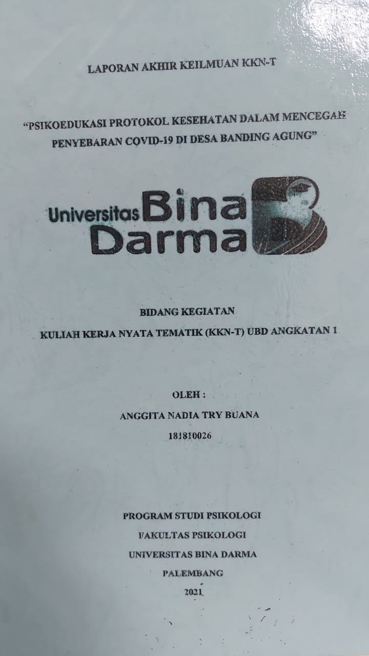 Cover PSIKOEDUKASI PROTOKOL KESEHATAN DALAM MENCEGAH PENYEBARAN COVID-19 DI DESA BANDING AGUNG / ANGGITA NADIA TRY BUANA