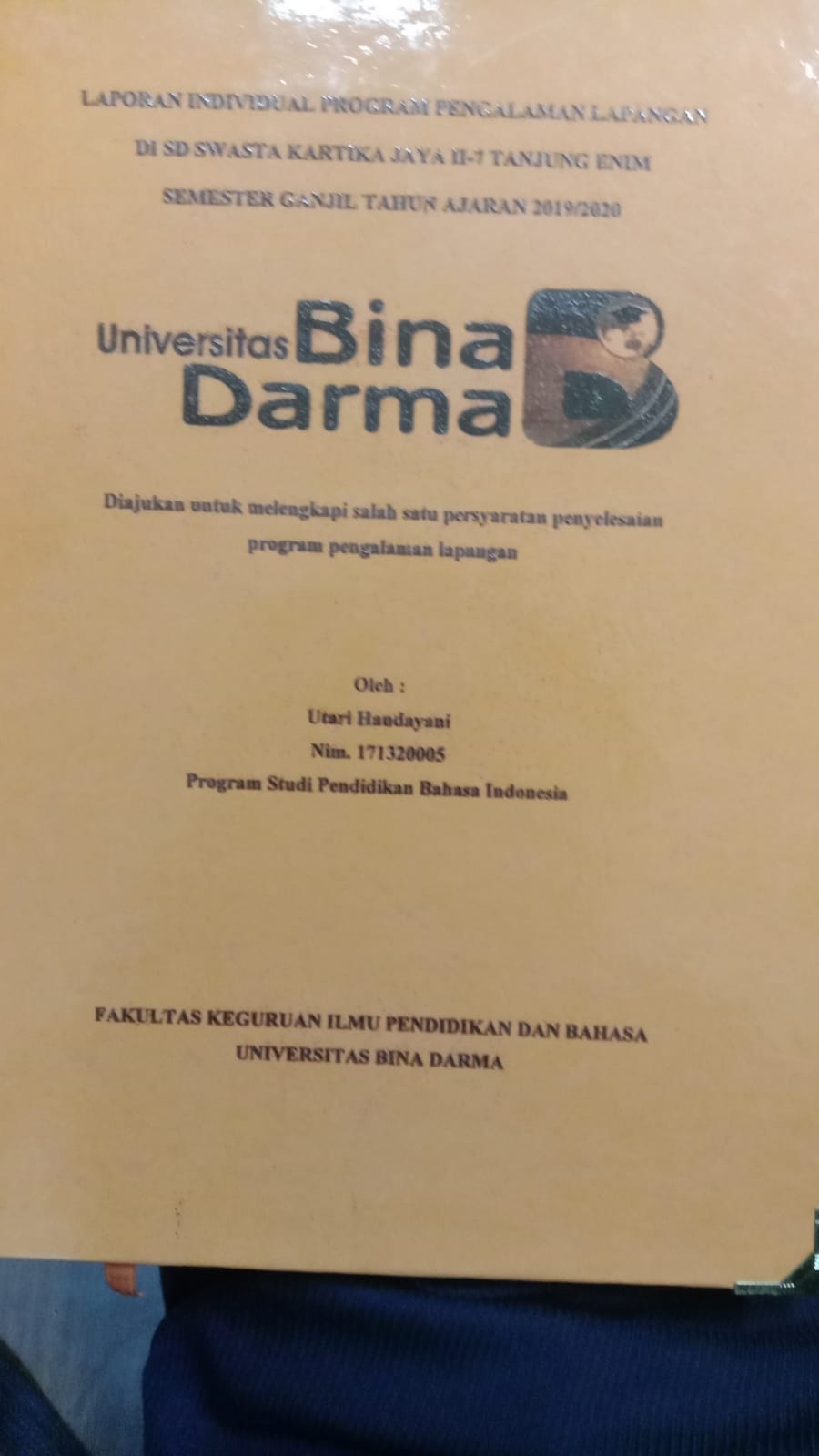 Cover LAPORAN PROGRAM PENGALAMAN LAPANGAN DI SD SWASTA KARTIKA JAYA II-17 TANJUNG ENIM SEMESTER GANJIL TAHUN AJARAN 2019/2020 / UTARI HANDAYANI