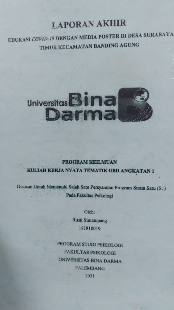 Cover EDUKASI COVID-19 DENGAN MEDIA POSTER DI DESA SURABAYA TIMUR KECAMATAN BANDING AGUNG / RUSTI SIMATUPANG