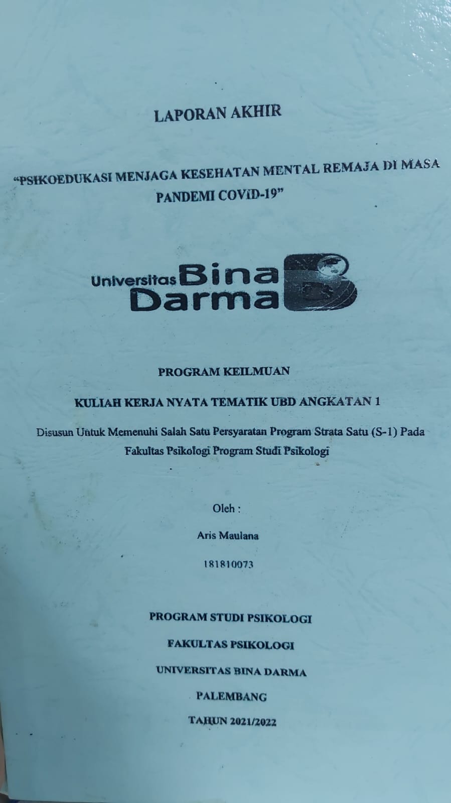 Cover PSIKOEDUKASI MENJAGA KESEHATAN MENTAL REMAJA DIMASA PANDEMI COVID-19 / ARIS MAULANA