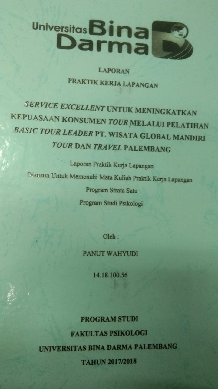 Cover SERVICE EXCELLENT UNTUK MENINGKATKAN KEPUASAAN KONSUMEN TOUR MELALUI PELATIHAN BASIC TOUR LEADER PT. WISATA GLOBAL MANDIRI TOUR DAN TRAVEL PALEMBANG / PANUT WAHYUDI