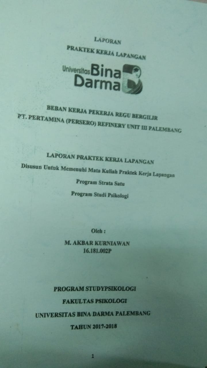 Cover BEBAN KERJA PEKERJA REGU BERGILIR PT. PERTAMINA (PERSERO) REFINERY UNIT III PALEMBANG / M. AKBAR KURNIAWAN
