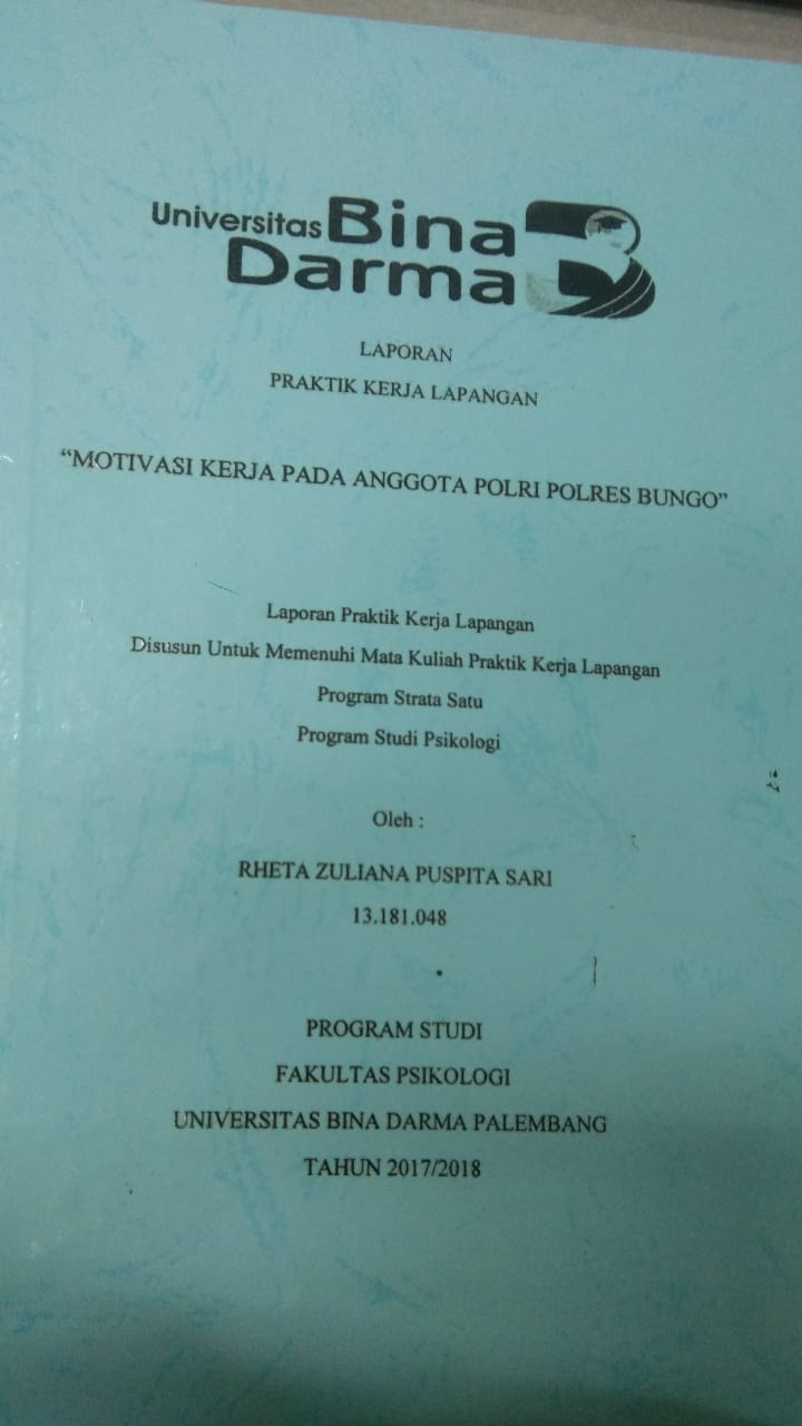 Cover MOTIVASI KERJA PADA ANGGOTA POLRI POLRES BUNGO / RHETA ZULIANA PUSPITA SARI