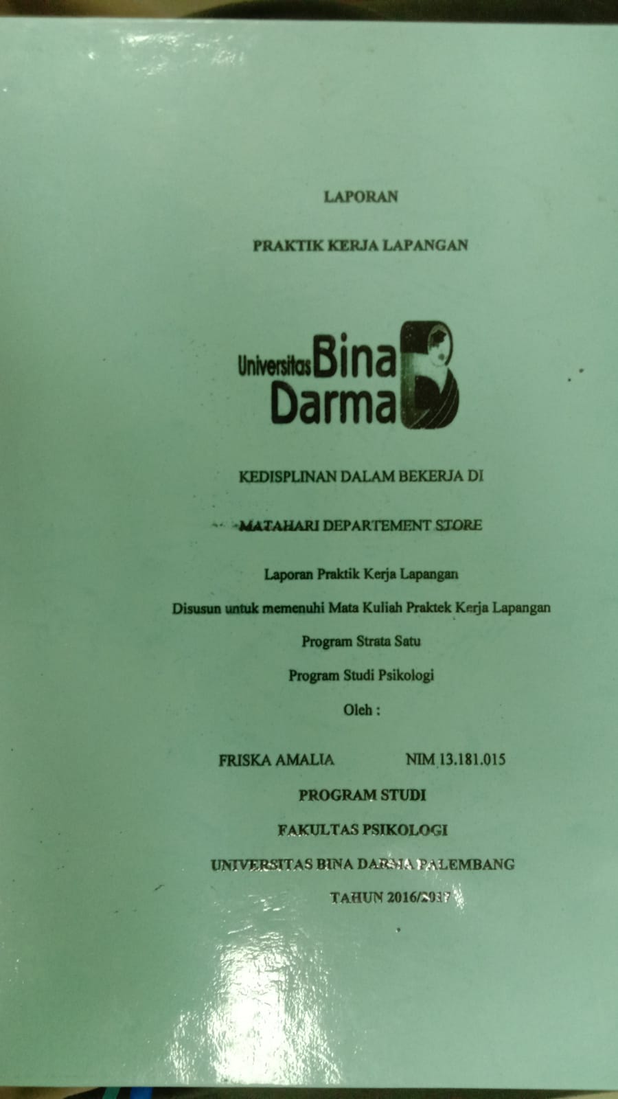 Cover KEDISIPLINAN DALAM BEKERJA DI MATAHARI DEPARTEMENT STORE / FRISKA AMALIA