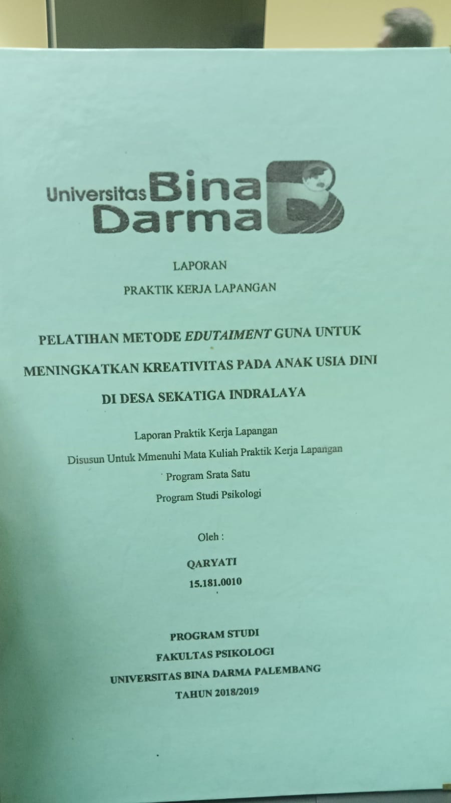 Cover PELATIHAN METODE EDUITAIMENT GUNA UNTUK MENINGKATKAN GUNA UNTUK MENGKATKAN KREATIVITAS PADA ANAK USIA DINI DI DESA  SEAKTIGA INDRALAYA / QARYATI