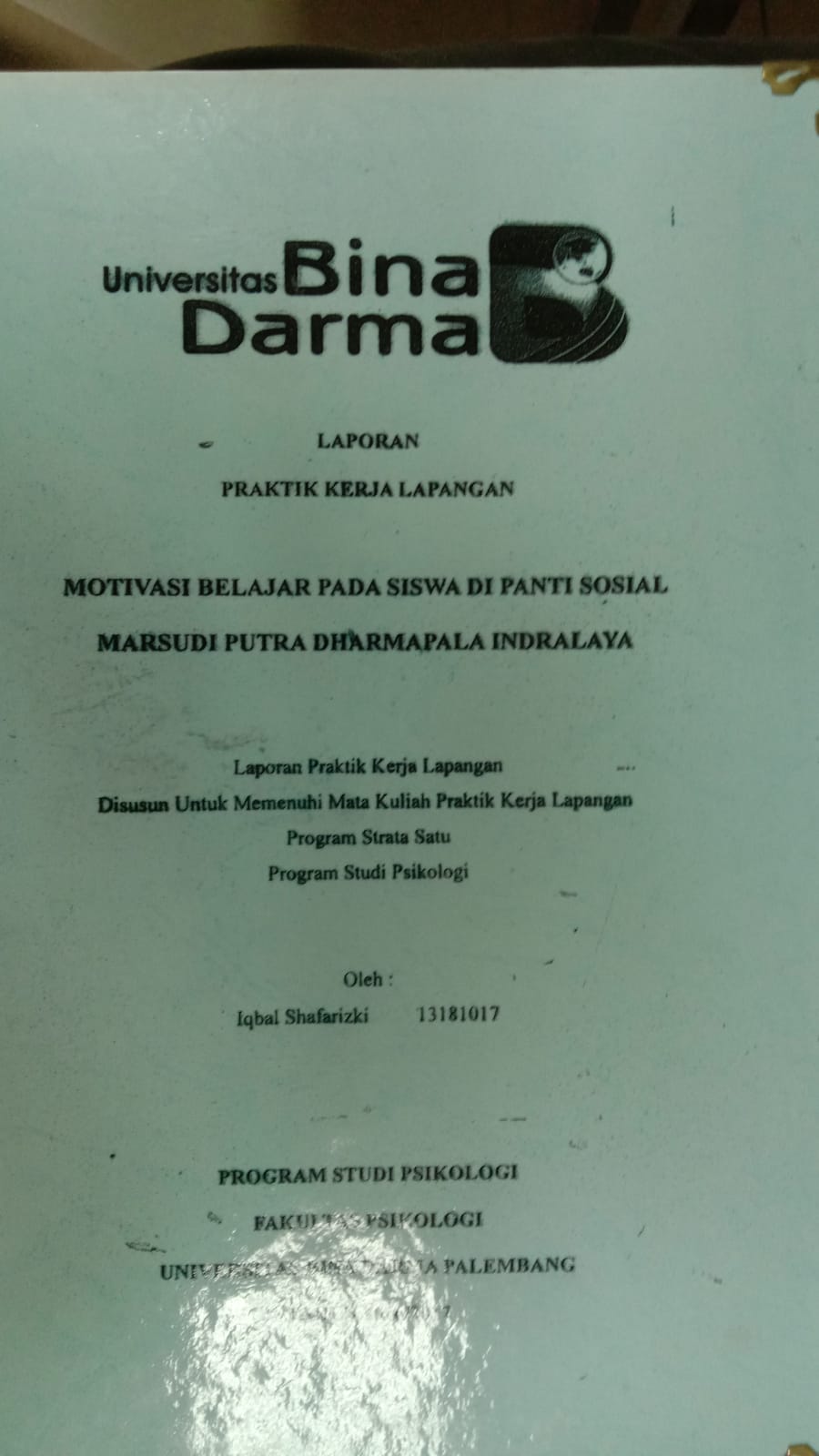 Cover MOTIVASI BELAJAR PADA SISWA DI PANTI SOSIAL MARSUDI PUTRA DHARMAPALA INDRALAYA / IQBAL SHAFARIZKI