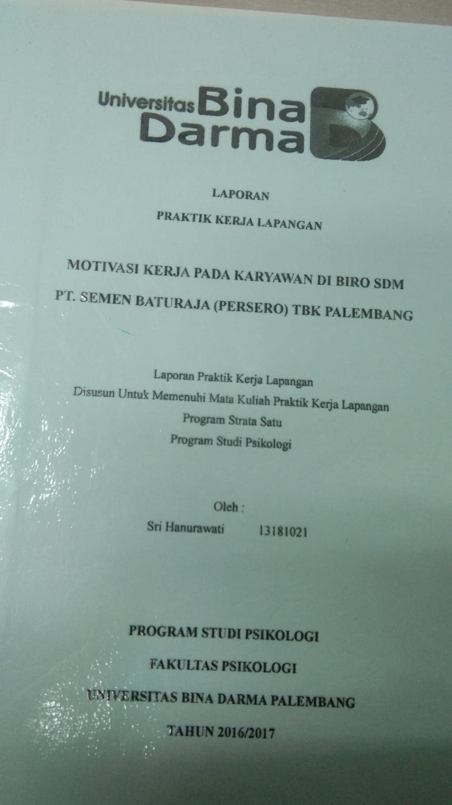 Cover MOTIVASI KERJA PADA KARYAWAN DI BIRO SDM PT. SEMEN BATURAJA (PERSERO) TBK PALEMBANG / SRI HANURAWATI