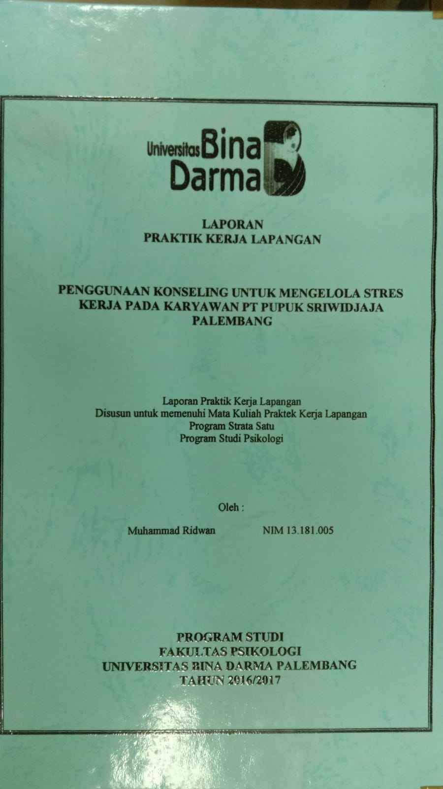 Cover PENGGUNAAN KONSELING UNTUK MENGELOLA STRES KERJA PADA KARYAWAN PT PUPUK SRIWIDJAJA PALEMBANG / MUHAMMAD RIDWAN