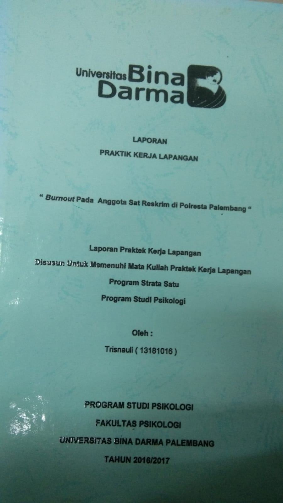 Cover BURNOUT PADA ANGGOTA SAT RESKRIM DI POLRESTA PALEMBANG / TRISNAULI