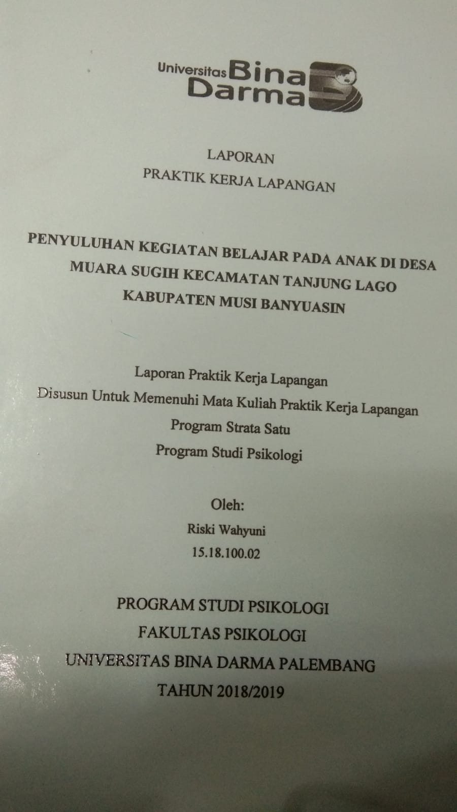 Cover PENYULUHAN KEGIATAN BELAJAR PADA ANAK DI DESA MUARA SUGIH KECAMATAN TANJUNG LAGO KABUPATEN MUSI BANYUASIN / RISKI WAHYUNI