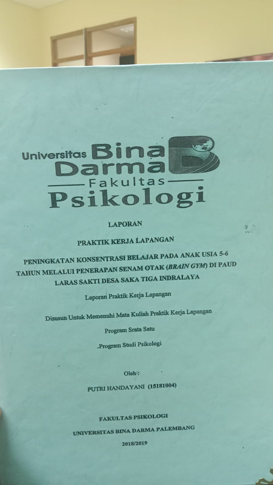 Cover PENINGKATAN KONSENTRASI BELAJAR PADA ANAK USIA 5-6 TAHUM MELALUI PENEAPAN SENAM OTAK (BRAIN GYM) DI PAUD LARAS SAKTI DESA SAKA TIGA INDRALAYA / PUTRI HANDAYANI