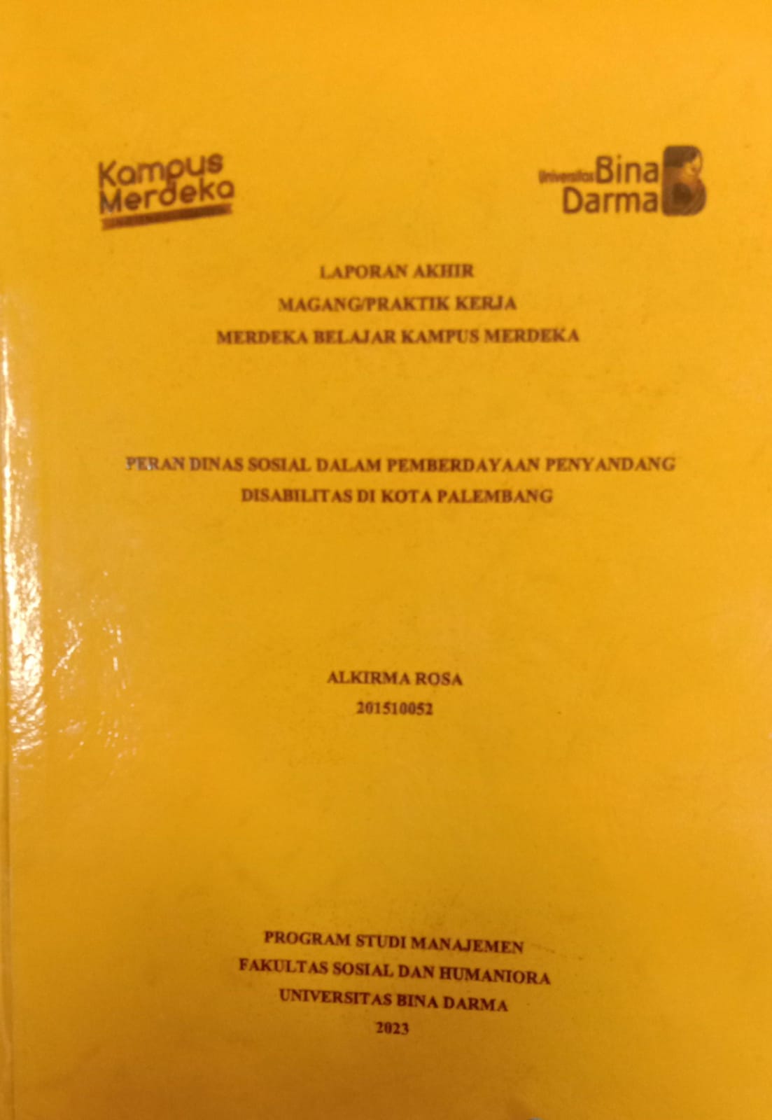 Cover PERAN DINAS SOSIAL DALAM PEMBERDAYAAN PENYANDANG DISABILITAS DI KOTA PALEMBANG / ALKRIMA ROSAS