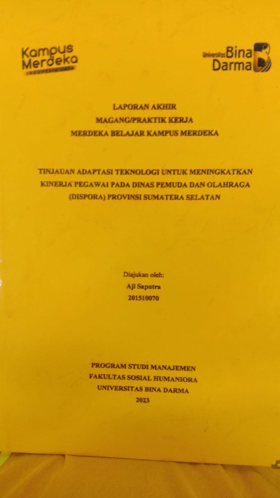 Cover TINJAUAN ADAPTASI TEKNOLOGI UNTUK MENINGKATKAN KINERJA PEGAWAI PADA DINAS PEMUDA DAN OLAHRAGA (DISPORA PROVINSI SUMATERA SELATAN) / AJI SAPUTRA