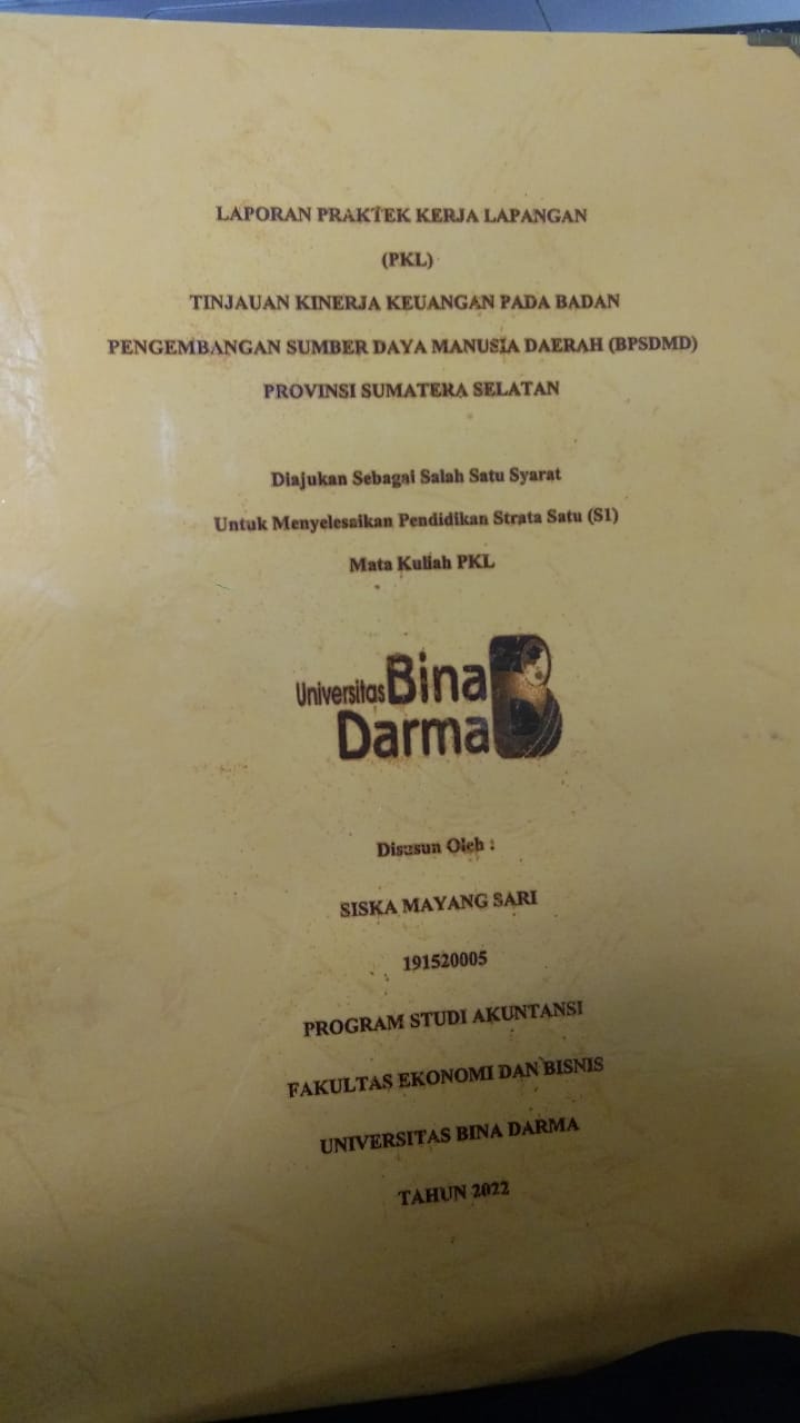 Cover TINJAUAN KINERJA KEUANGAN PADA BADAN PENGEMBANGAN SUMBER DAYA MANUSIA DAERAH (BPSDMD) PROVINSI SUMATERA SELATAN / SISKA MAYANG SARI