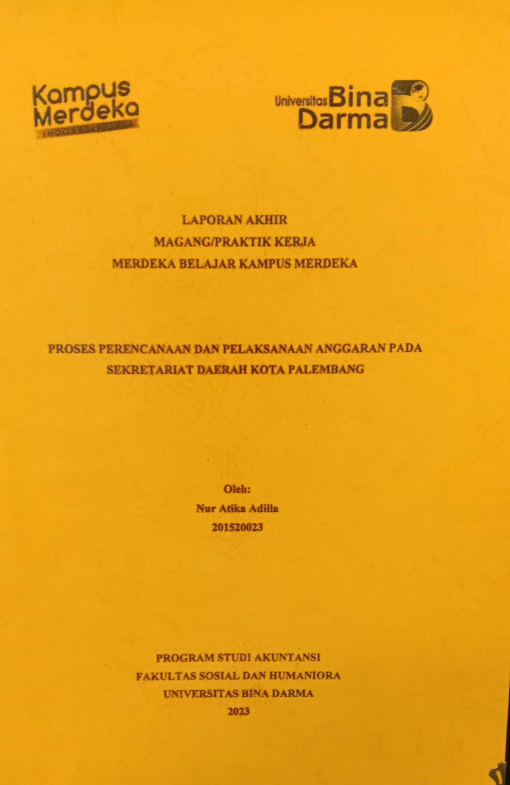 Cover PROSES PERENCANAAN DAN PELAKSANAAN ANGGARAN PADA SEKERTARIAT DAERAH KOTA PALEMBANG / NUR ATIKA ADILLA