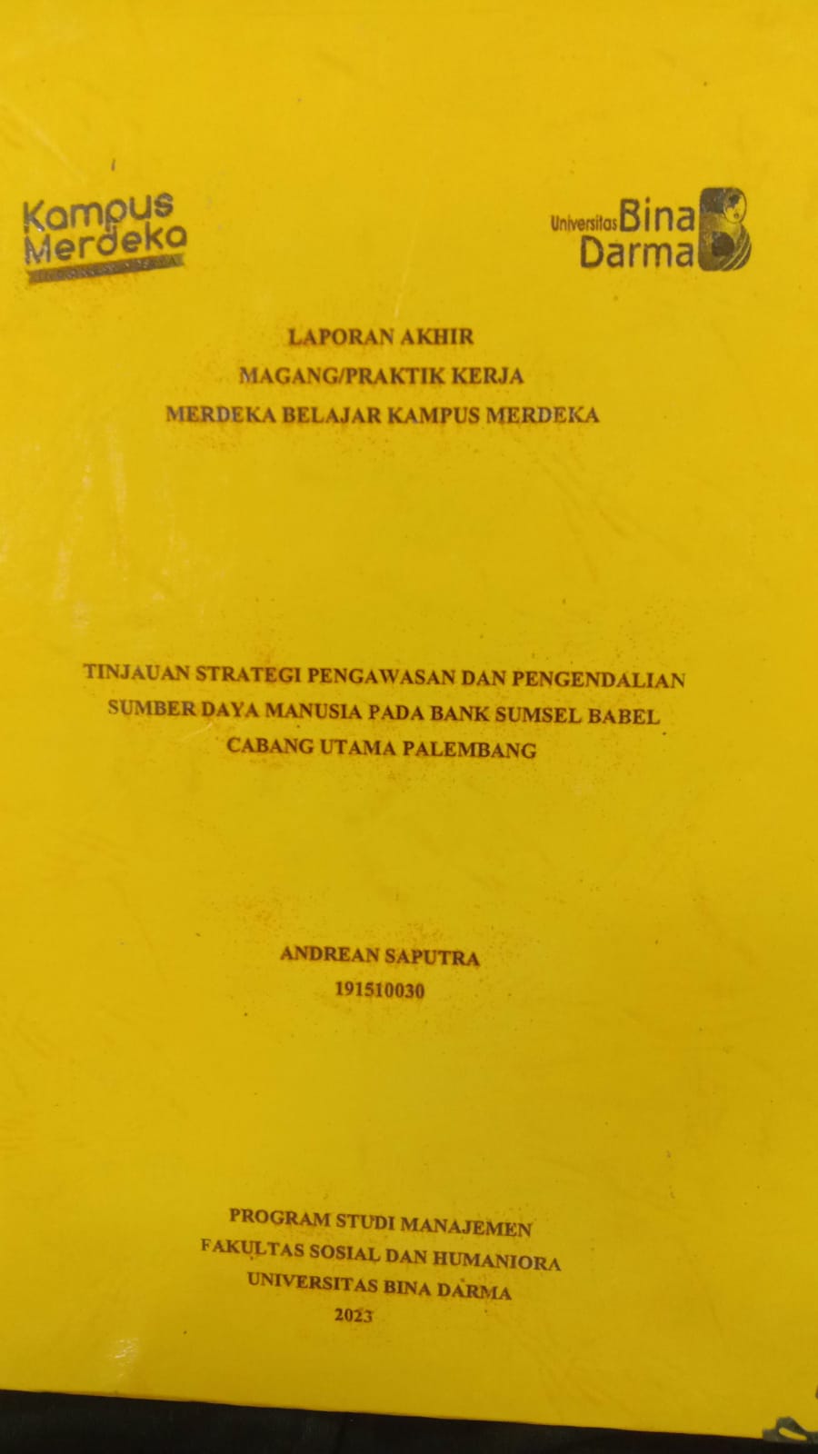 Cover TINJAUAN STRATEGI PENGAWASAN DAN PENGENDALIAN SUMBER DAYA MANUSIA PADA BANK SUMSEL BABEL CABANG UTAMA PALEMBANG / ANDREAN SAPUTRA