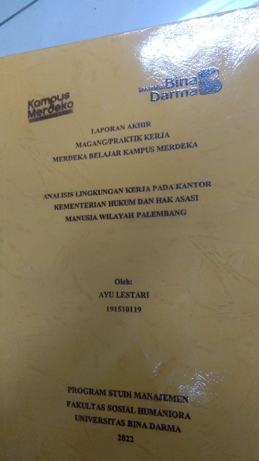 Cover ANALISIS LINGKUNGAN KERJA PADA KANTOR KEMENTRIAN HUKUM DAN HAK ASASI MANUSIA WILAYAH PALEMBANG / AYU LESTARI