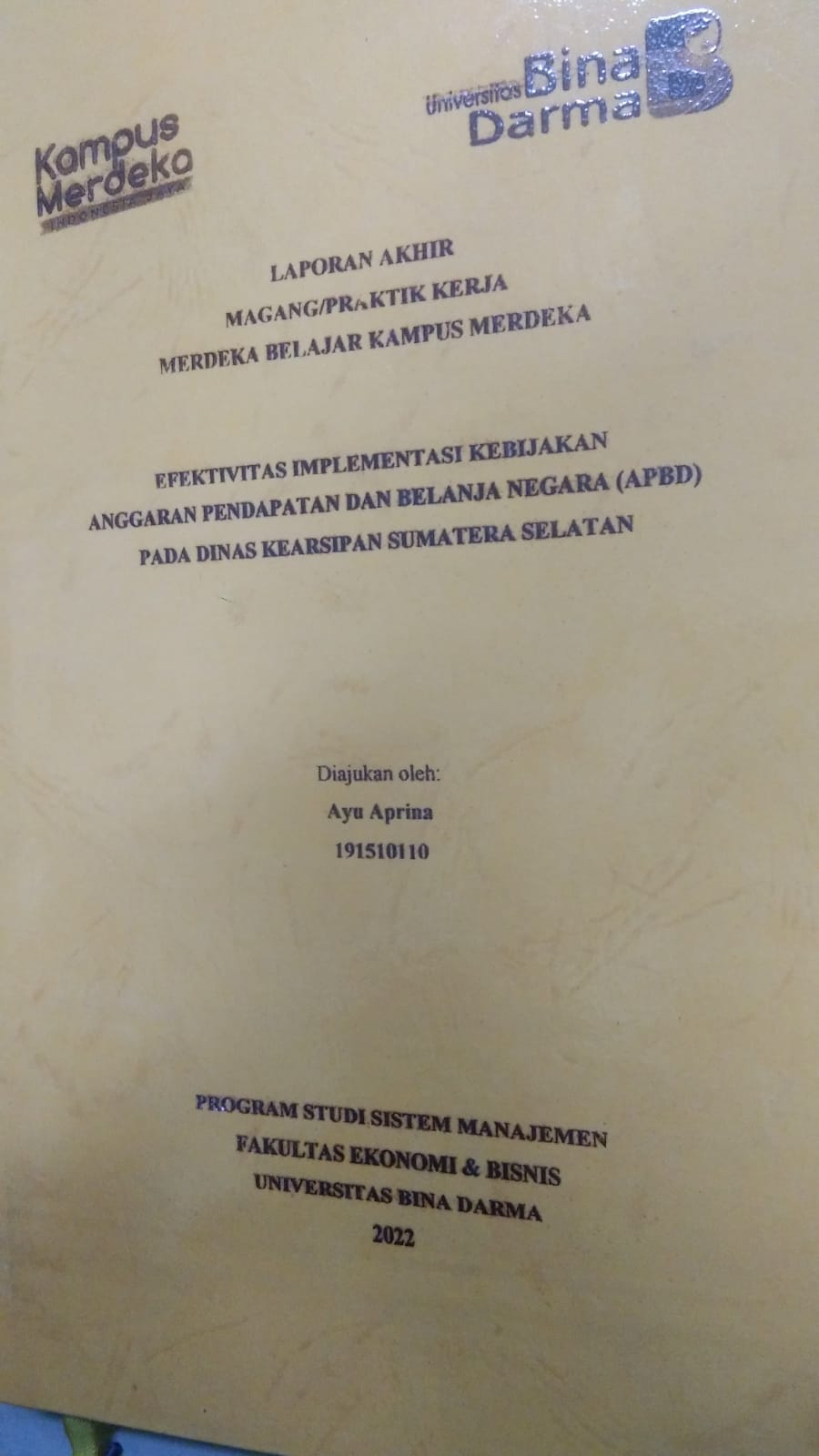 Cover EFEKTIVITAS IMPLEMENTASI KEBIJAKAN ANGGARAN PENDAPATAN DAN BELANJA NEGARA (APBD) PADA DINAS KEARSIPAN SUMATERA SELATAN / AYU APRINA