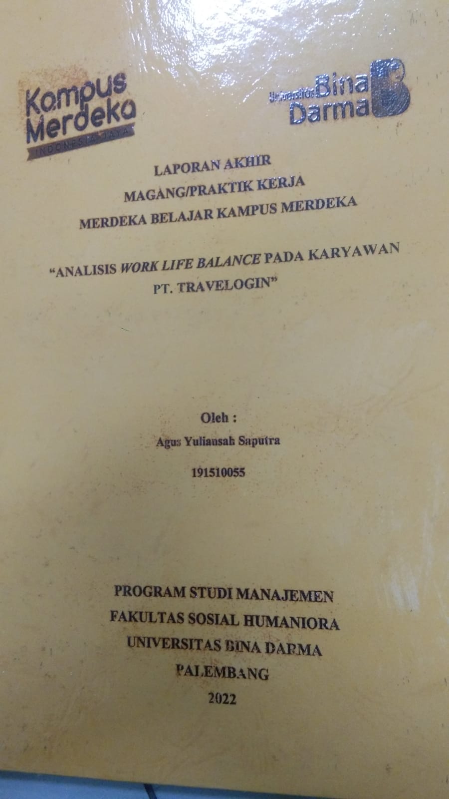 Cover ANALISIS WORK LIFE BALANCE PADA KARYAWAN PT. TRAVELOGIN / AGUS YULIANSAH SAPUTRA