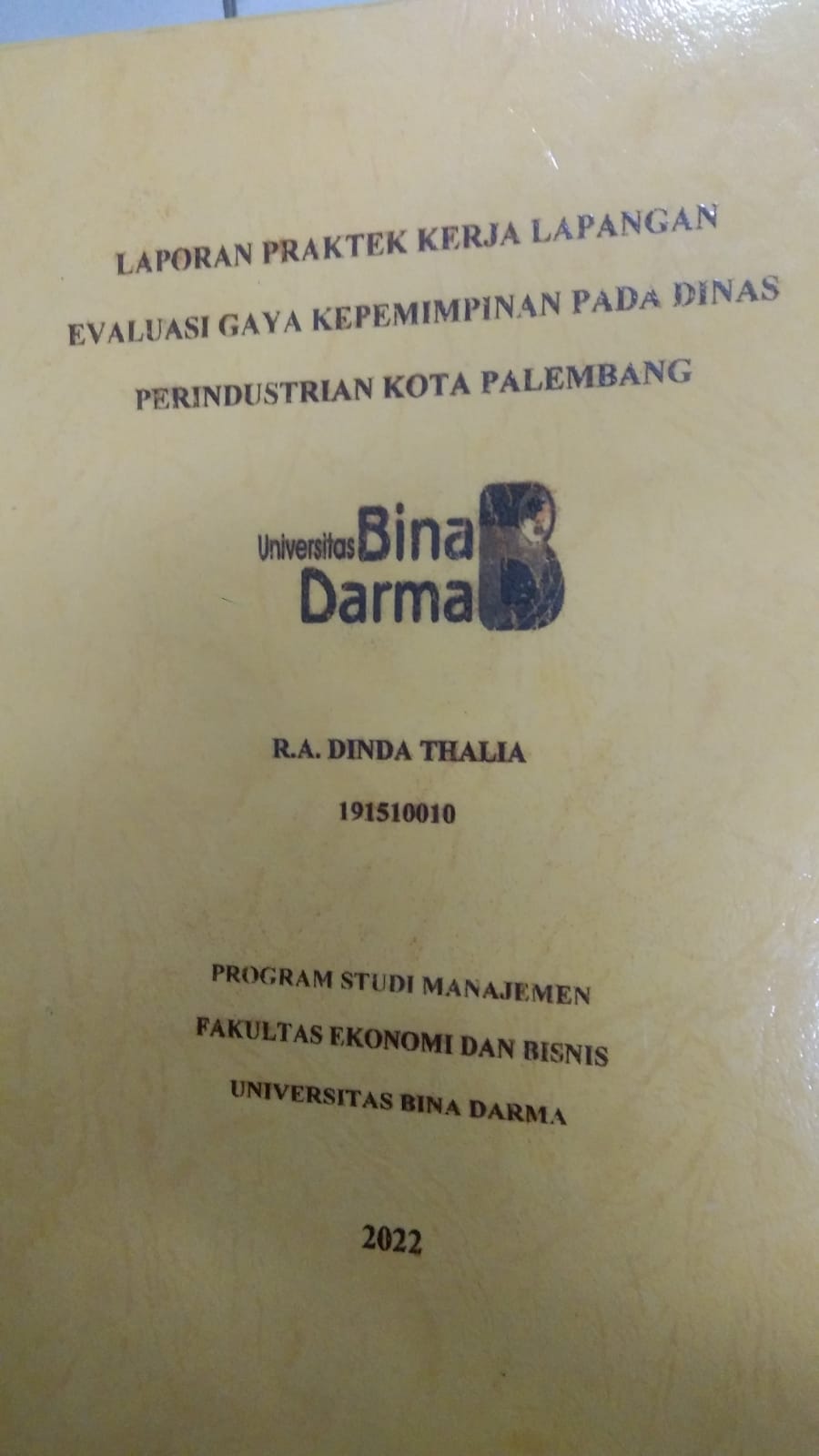 Cover EVALUASI GAYA KEPEMIMPINAN PADA DINAS PERINDUSTRIAN KOTA PALEMBANG / R.A. DINDA THALIA