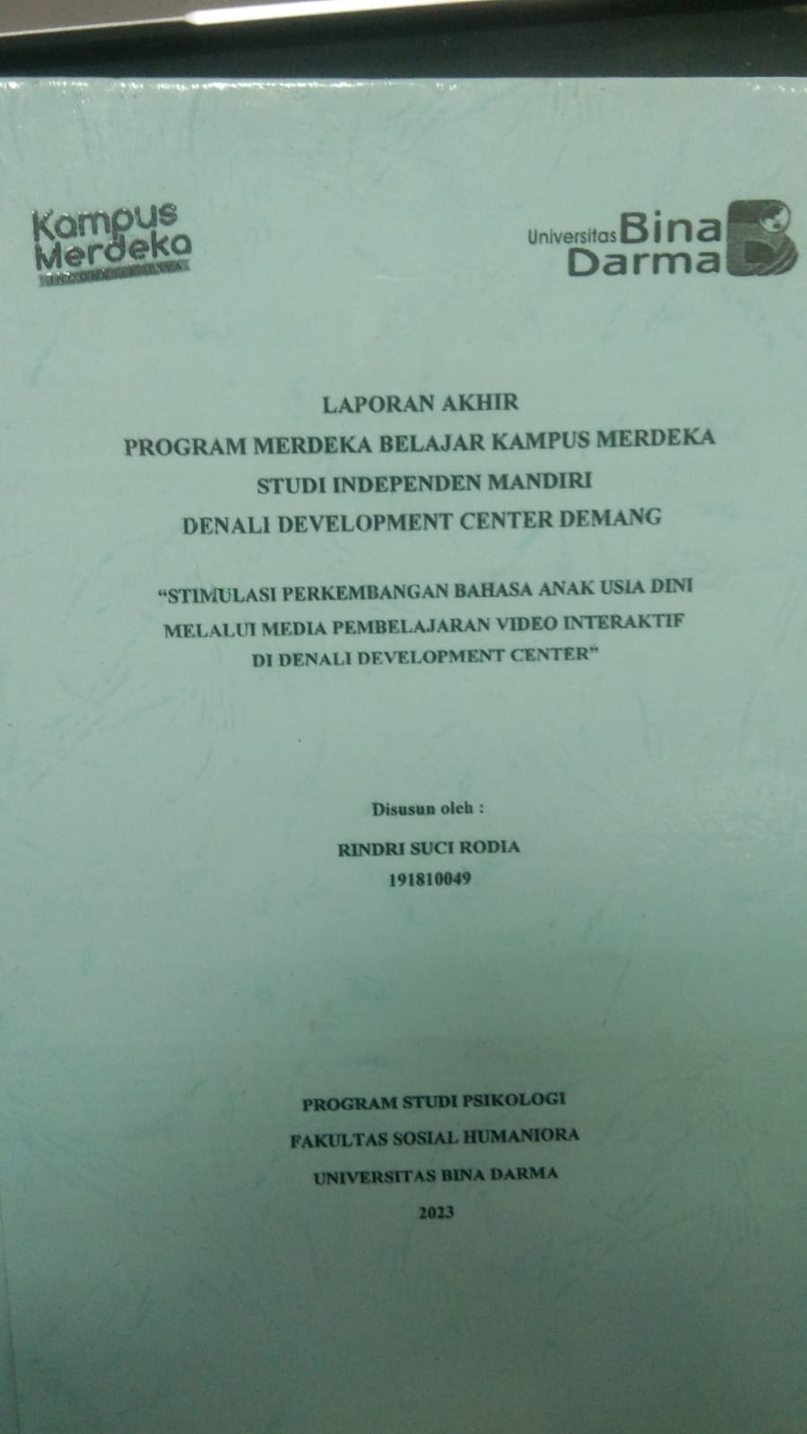 Cover STIMULASI PERKEMBANGAN BAHASA ANAK USIA DINI MELALUI MEDIA PEMBELAJARAN VIDEO INTERAKTIF DI DENALI DEVELOPMENT CENTER / RINDRI SUCI RODIA