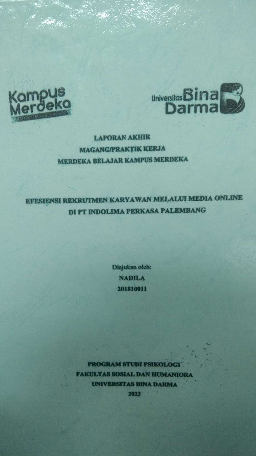 Cover EFESIENSI REKRUTMEN KARYAWAN MELALUI MEDIA ONLINE DI PT INDOLIMA PERKASA PALEMBANG / NADILA