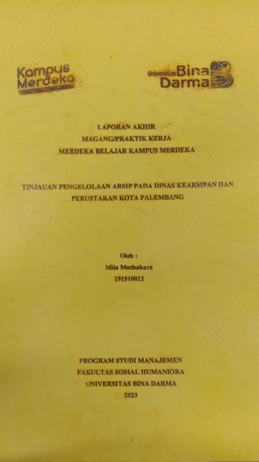 Cover TINJAUAN PENGELOLAAN ARSIP PADA DINAS KEARSIPAN DAN PERPUSTAKAAN KOTA PALEMBANG / MITA MUTHAHARA