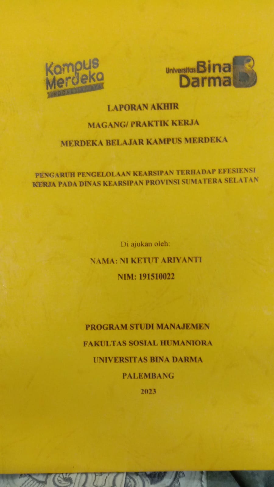 Cover PENGARUH PENGELOLAAN KEARSIPAN TERHADAP EFESIENSI KERJA PADA DINAS KEARSIPAN PROVINSI SUMATERA SELATAN / NI KETUT ARIYANTI