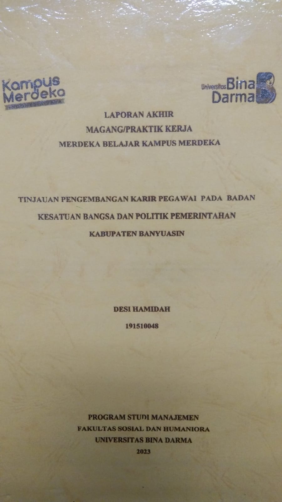 Cover TINJAUANG PENGEMBANGAN KARIR PEGAWAI PADA BADAN KESATUAN BANGSA DAN POLITIK PEMERINTAHAN KABUPATEN BANYUASIN / DESI HAMIDA