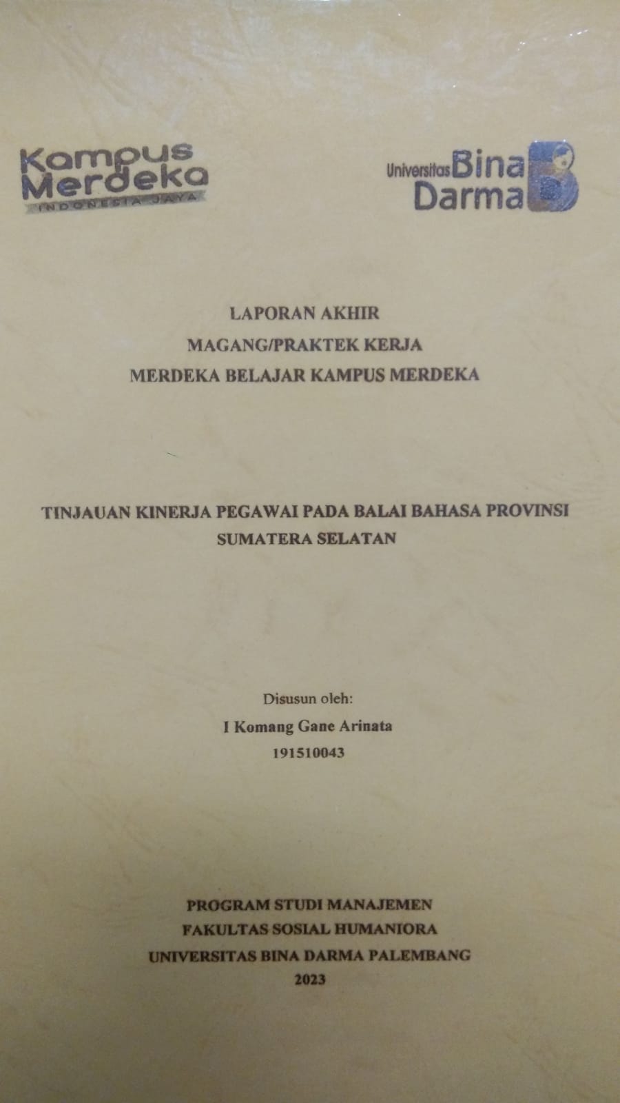 Cover TINJAUAN KINERJA PEGAWAI PADA BALAI BAHASA PROVINSI SUMATERA SELATAN / I KOMANG GANE ARINATA