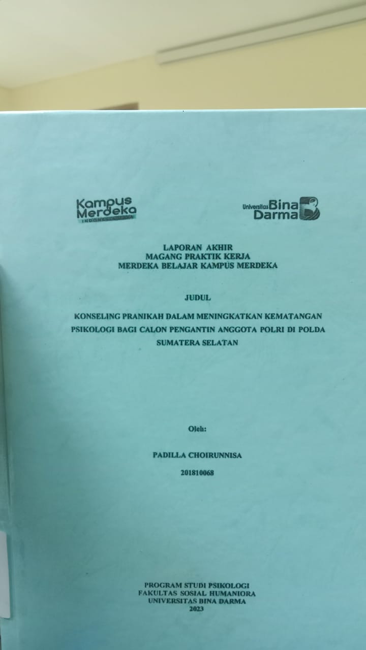 Cover KONSELING PRANIKAH DALAM MENINGKARKAN KEMATANGAN PSIKOLOGI BAGI CALON PENGANTIN ANGGOTA POLRI DI POLDA SUMATERA SELATAN / PADILLA CHOIRUNNISA