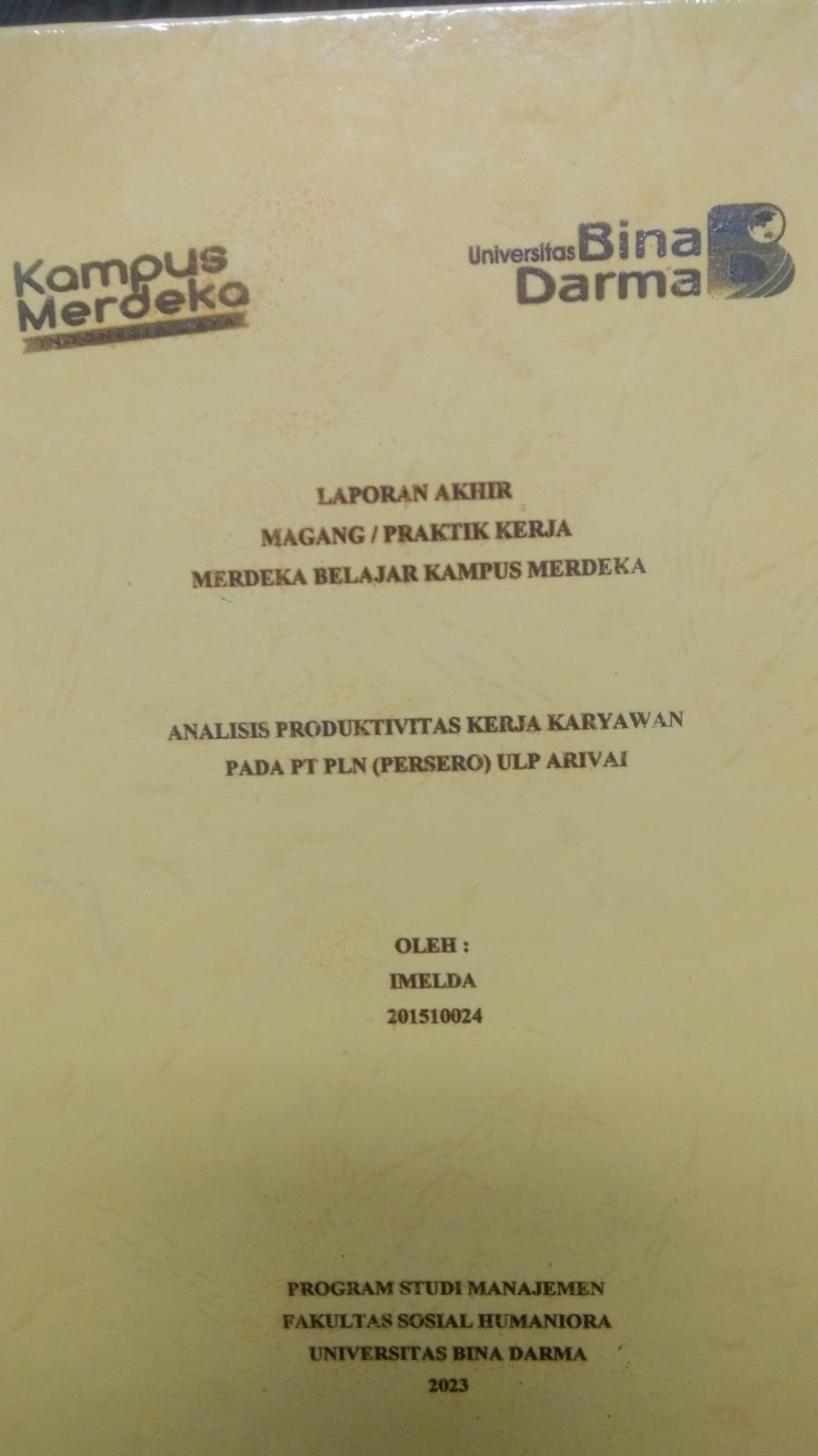 Cover ANALISIS PRODUKTIVITAS KERJA KARYAWAN PADA PT PLN (PERSERO) ULP ARIVAI / IMELDA