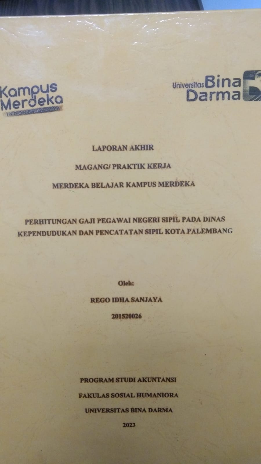 Cover PERHITUNGAN GAJI PEGAWAI NEGERI SIPIL PADA DINAS KEPENDUDUKAN DAN PENCATATAN SIPIL KOTA PALEMBANG / REGO IDHA SANJAYA