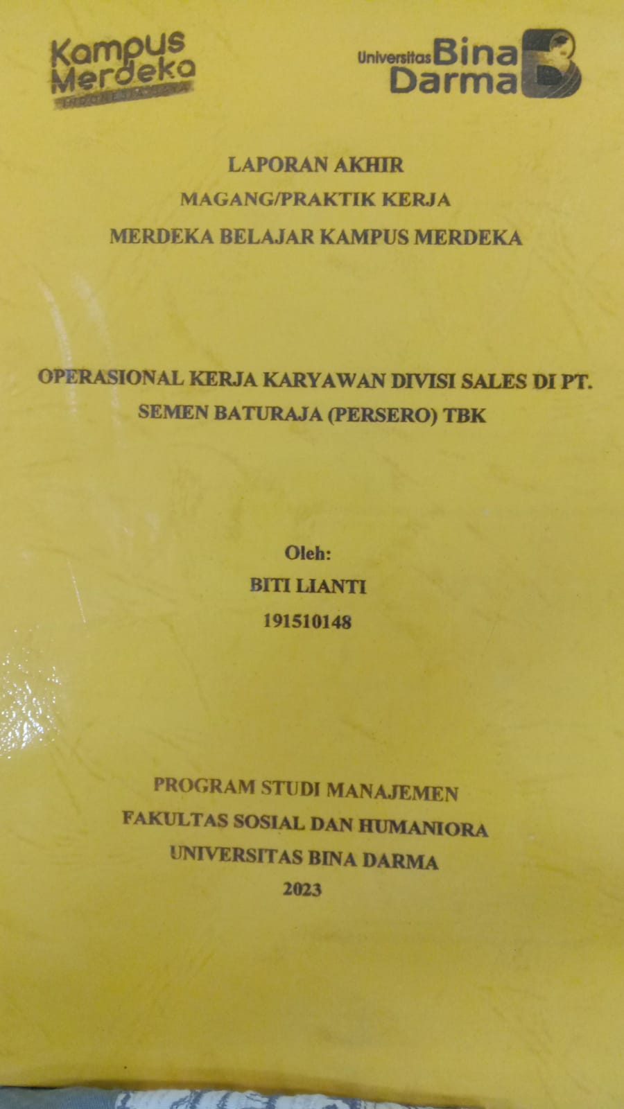 Cover OPRASIONAL KERJA KARYAWAN DIVISI SALES DI PT SEMEN BATURAJA (PERSERO) TBK / BITI LIANTI