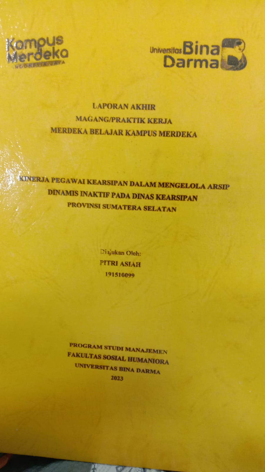 Cover KINERJA PEGAWAI KEARSIPAN DALAM PENGELOLA ARSIP DINAMIS INAKTIF PADA DINAS KEARSIPAN PROVINSI SUMATERA SELATAN / PITRI ASIAH