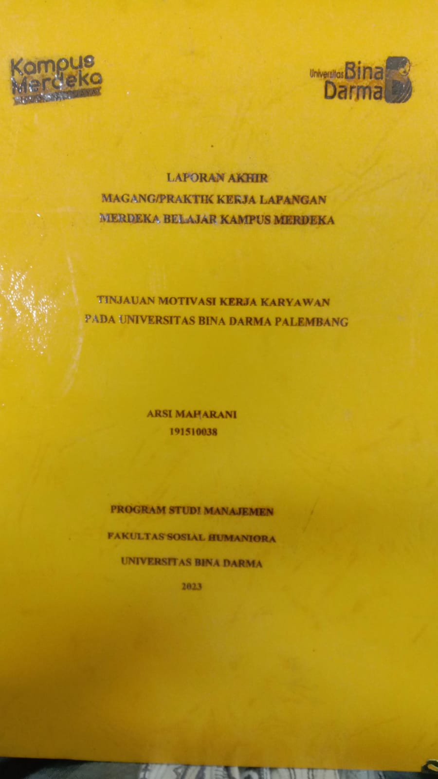 Cover TINJAUAN MOTIVASI KERJA KARYAWAN PADA UNIVERSITAS BINA DARMA PALEMBANG / ARSI MAHARANI