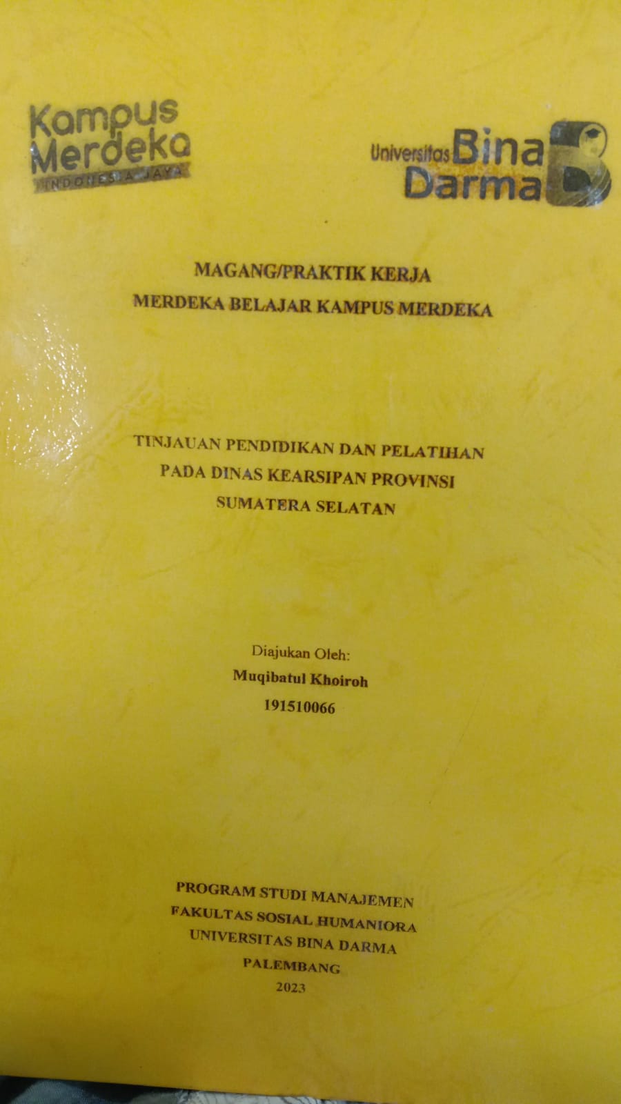 Cover TINJAUAN PENDIDIKAN DAN PELATIHAN PADA DINAS KEARSIPAN PROVISI SUMATERA SELATAN / MUQIBATUL KHOIROH