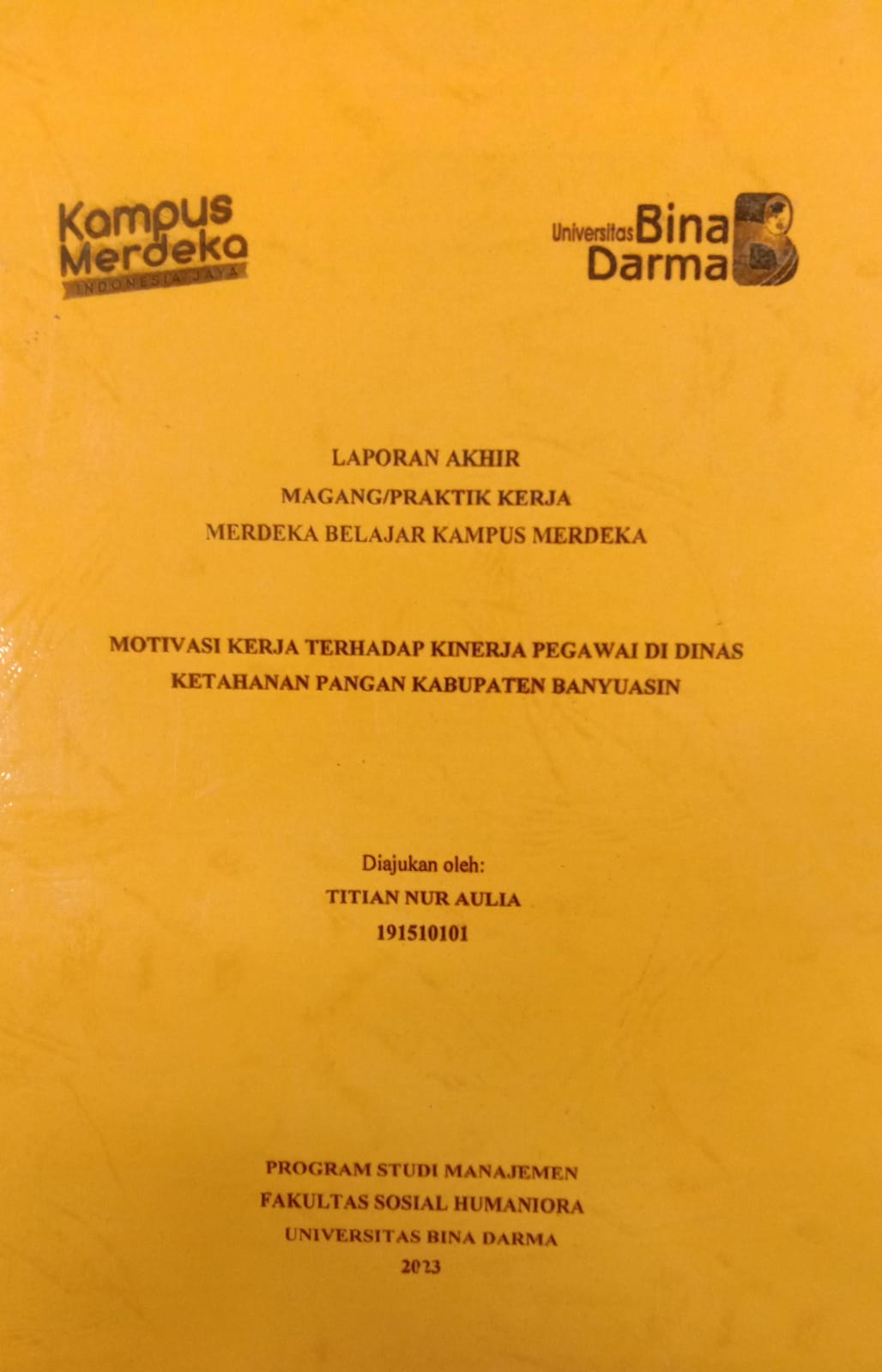 Cover MOTIVASI KERJA TERHADAP KINERJA PEGWAI DI DINAS KETAHANAN PANGAN KABUPATEN BANYUASIN / TITIAN NUR AULIA