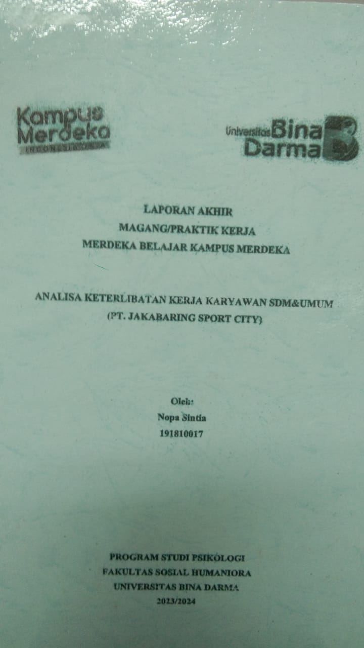 Cover ANALISA KETERLIBATAN KERJA KARYAWAN SDM & UMUM (PT JAKABARING SPORT CITY) / NOPA SINTIA