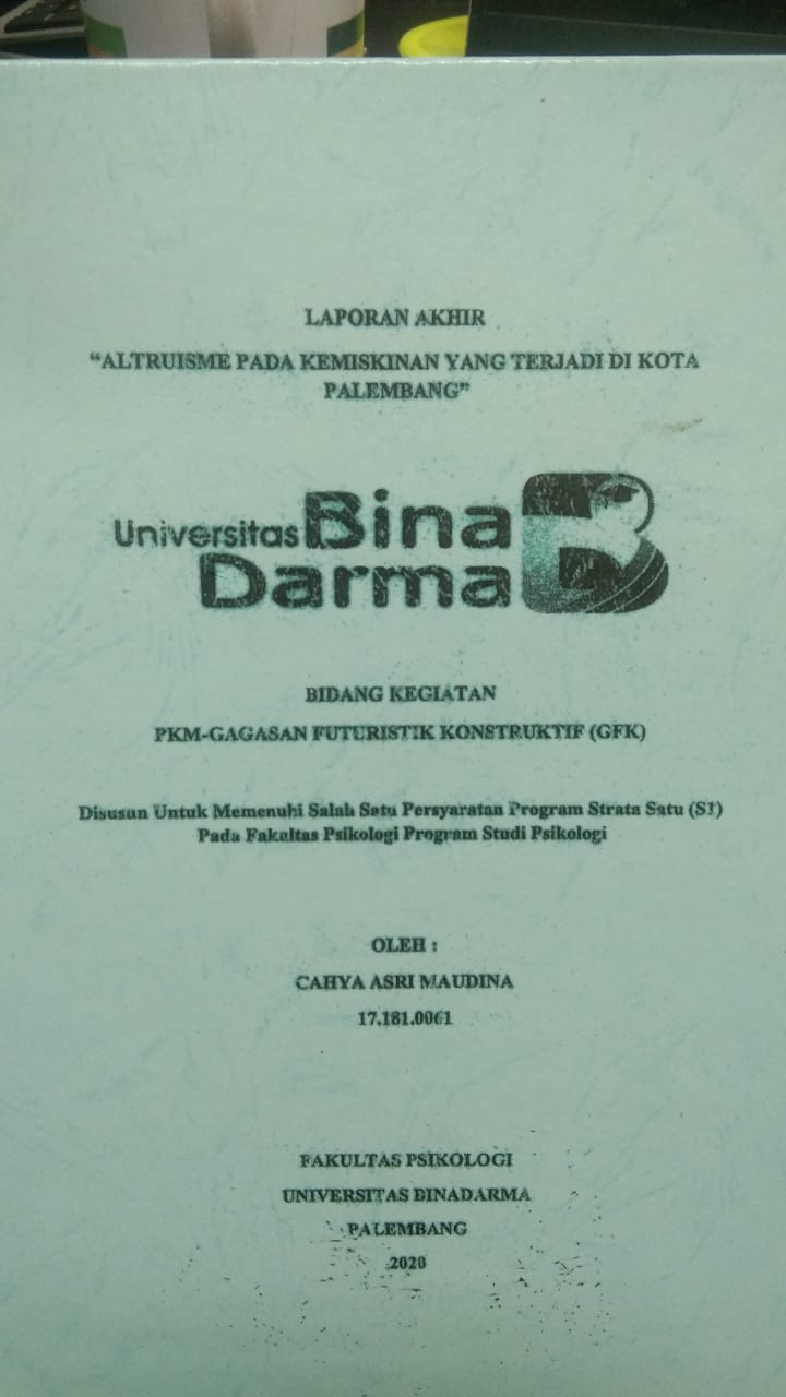 Cover ALTRUISME PADA KEMISKINAN YANG TERJADI DI KOTA PALEMBANG / CAHYA ASRI MAUDINA