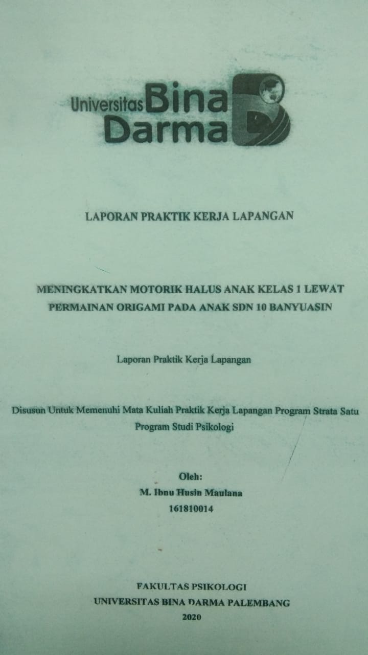 Cover MENINGKATKAN MOTORIK HALUS ANAK KELAS 1 LEWAT PERMAINAN ORIGAMI PADA ANAK SDN 10 BANYUASIN / M. IBNU HUSIN MAULANA