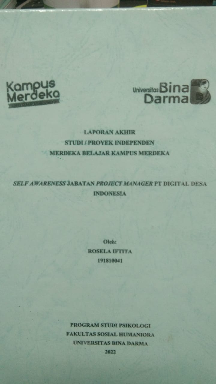 Cover SELF AWARENESS JABATAN PROJECT MANAGER PT DIGITAL DESA INDONESIA / ROSELA IFTITA