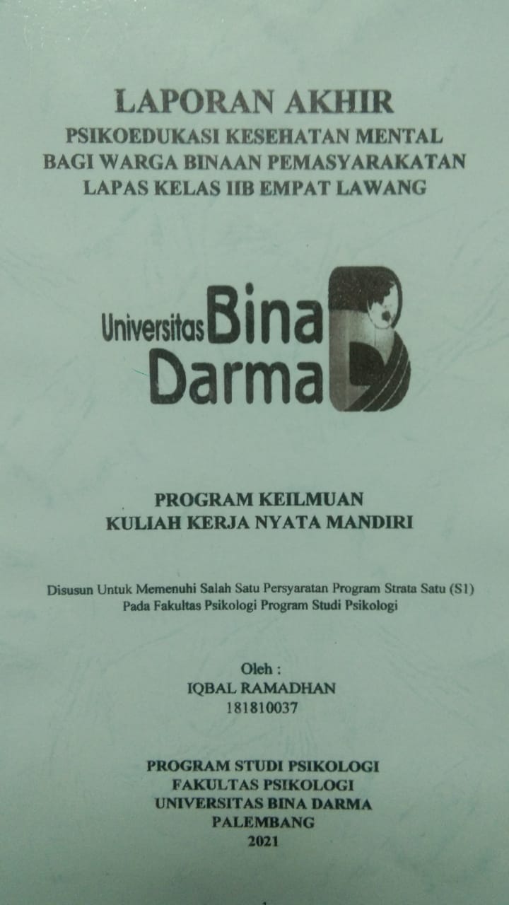 Cover PSIKOEDUKASI KESEHATAN MENTAL BAGI WARGA BINAAN PERMASYARAKATAN LAPAS KELAS IIB EMPAT LAWANG / IQBAL RAMADHAN