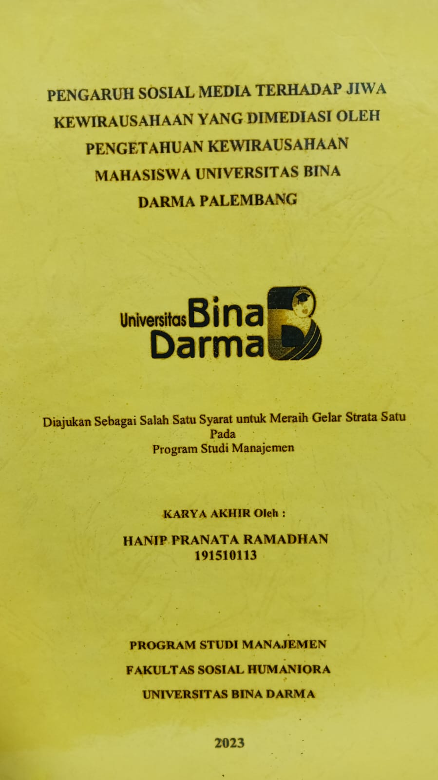 Cover PROFIL KONDISI FISIK ATLET RENANG KLUB MEGALODON KOTA PALEMBANG / Jaka
