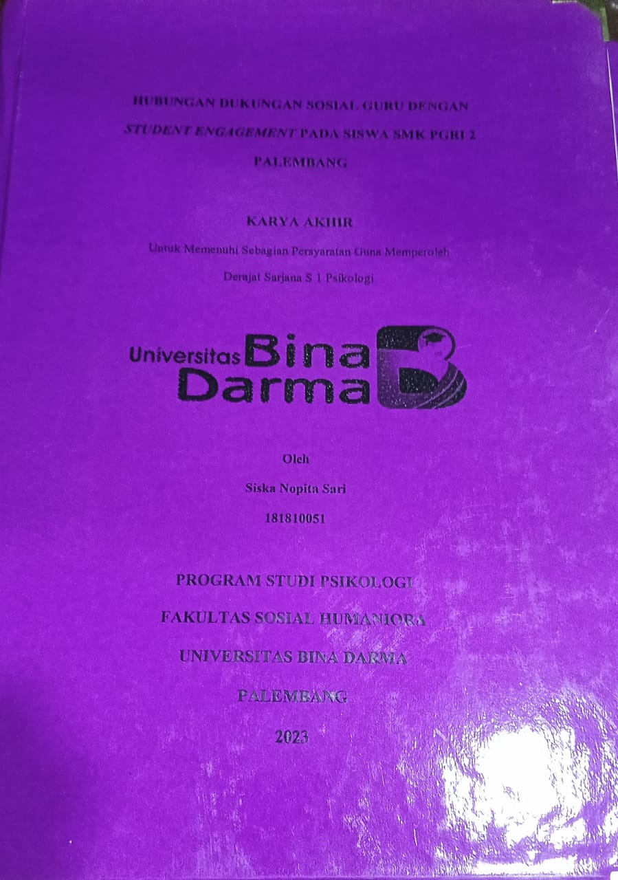 Cover HUBUNGAN DUKUNGAN SOSIAL GURU DENGAN STUDENT ENGAGEMENT PADA SISWA SMK PGRI 2 PALEMBANG / SISKA NOPITA SARI