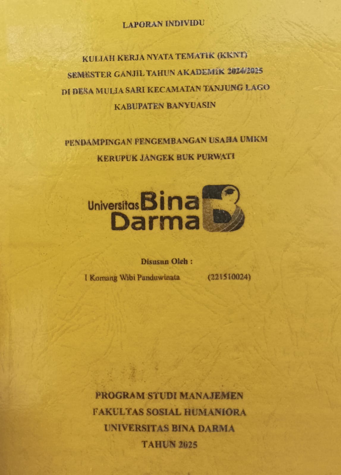 Cover PENDAMPINGAN PENGEMBANGAN USAHA UMKM KERUPUK JANGEK BUK PURWATI / I KOMANG WIBI PANDUWINATA