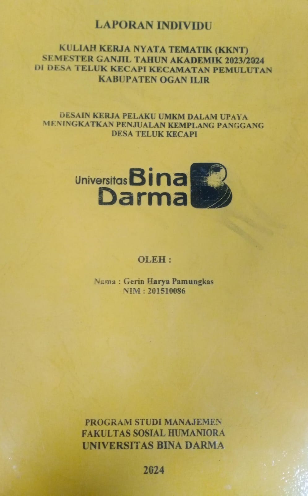 Cover DESAIN KERJA PELAKU UMKM DALAM UPAYA MENINGKATKAN PENJUALAN KEMPLANG PANGGANG DESA TELUK KECAPI / Gerin Harya Pamungkas (201510086)